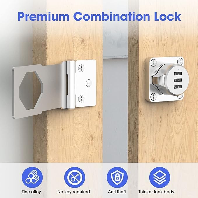 Bitrexup Household Cabinet Door Combination Lock3Digit Password Combination Code Hasp LockZinc Alloy Cabinet Door Security Slide Latch Lock for Small Doors Cabinets Barn Door Outdoor 1 Silver - Image 2