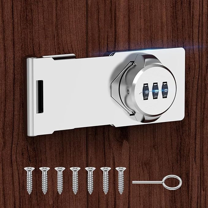 Bitrexup Household Cabinet Door Combination Lock3Digit Password Combination Code Hasp LockZinc Alloy Cabinet Door Security Slide Latch Lock for Small Doors Cabinets Barn Door Outdoor 1 Silver - Image 1