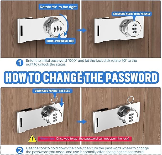 Bitrexup Household Cabinet Door Combination Lock3Digit Password Combination Code Hasp LockZinc Alloy Cabinet Door Security Slide Latch Lock for Small Doors Cabinets Barn Door Outdoor 1 Silver - Image 4