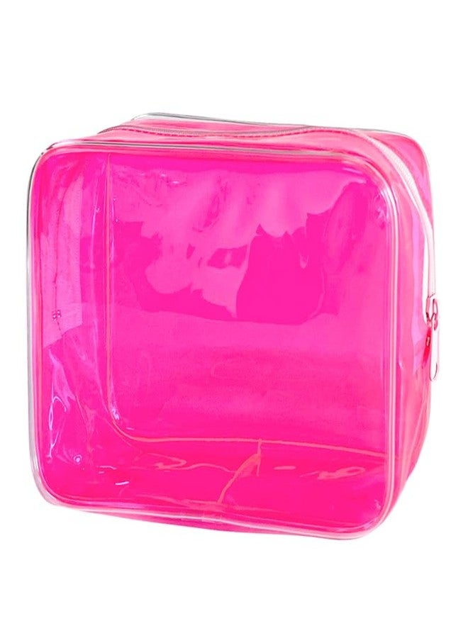 TotePrint Neon Clear Pouch Small, Clear Makeup Bag, 7"x2.3"x4.7" Size TSA Approved Toiletry Bag, Clear Travel Bags for Toiletries, Clear Cosmetic Bag for Women and Men Small (hot pink) - Image 1