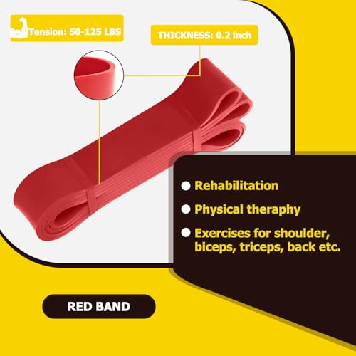 WSAKOUE Pull Up Bands, Resistance Bands, Pull Up Assistance Band Exercise Bands for Men & Women Working Out, Body Stretching, Physical Therapy, Muscle Training - Red - Image 3