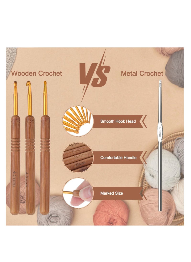 Excefore - Crochet Hooks Set, 9 Pieces 2.0-6.0mm Size Crochet Needles, with Bamboo Handles Hooks Knitting Needles Set, Ergonomic Crochet Hooks, for Beginners Knitter Enthusiasts - Image 1