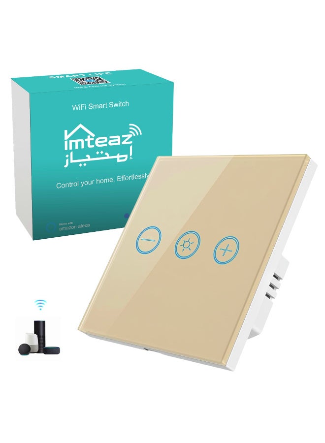 Imteaz Smart Dimmer Switch, Smart WiFi Light Switch with Glass Panel, 1 Gang & 1 Way, Neutral Wire Required, Compatible with Google Home, Touch & App Remote Control, Timing Function & Voice Control (Gold) - Image 1