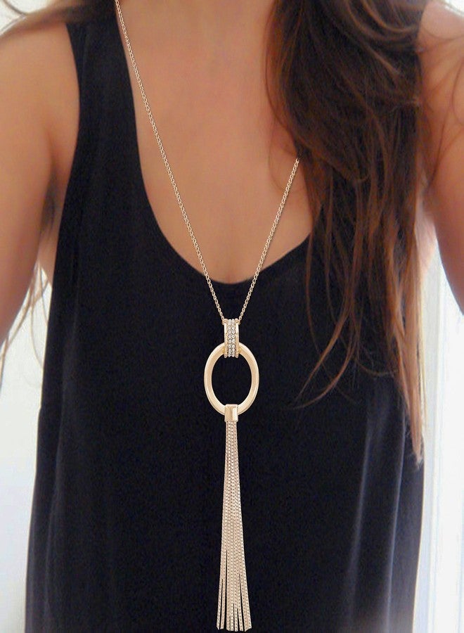 MOLOCH Y Shaped Lariat Necklace Long Tassel Circle Pendant Necklace Set Woman Delicate Jewelry (gold) - Image 2