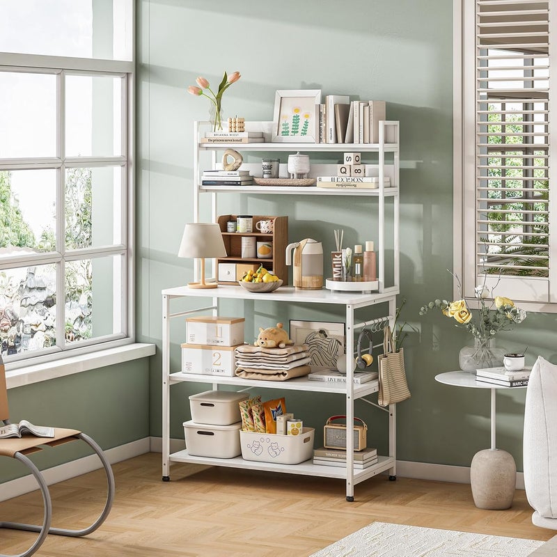 Jubestry 5 Layer Kitchen Storage Rack,Baker Rack with Storage Shelves,Coffee Corner Shelf,Microwave Stand,Suit for Kitchen,Living Room,Dining Room (white) - Image 5