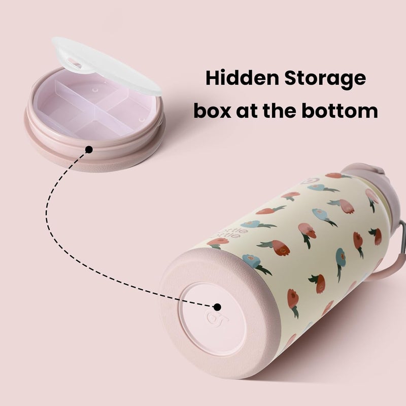 BOTTLE BOTTLE 32oz Insulated Stainless Steel Sport Water Bottle with Straw and Pill Box (Buds Rain) - Image 2