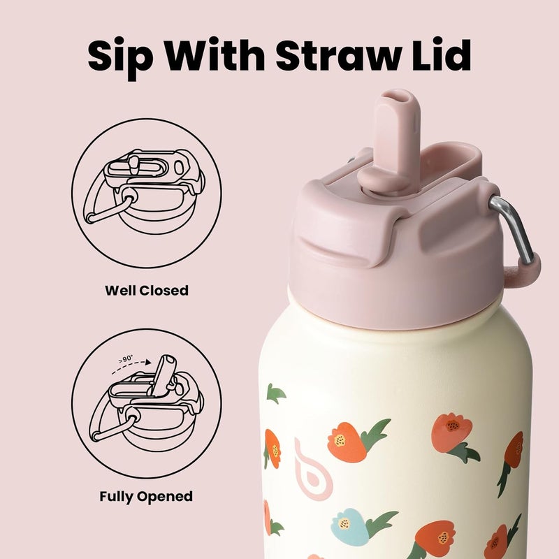 BOTTLE BOTTLE 32oz Insulated Stainless Steel Sport Water Bottle with Straw and Pill Box (Buds Rain) - Image 3