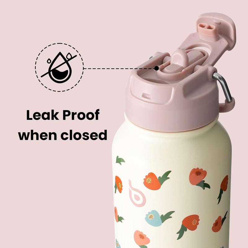 BOTTLE BOTTLE 32oz Insulated Stainless Steel Sport Water Bottle with Straw and Pill Box (Buds Rain) - Image 4