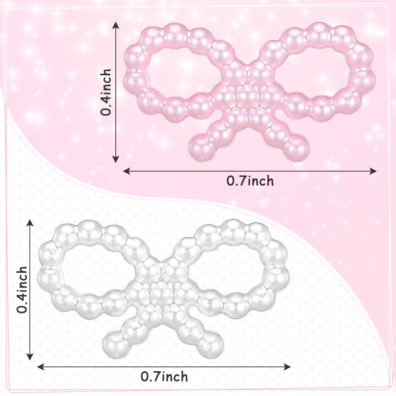 Knitgrip 200pcs Mini Pearl Bows White and Pink Tiny Bows for Wedding DIY Craft Project Cute Bowknot Nail Decoration Gift Wrapping - Image 2