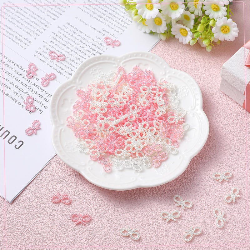 Knitgrip 200pcs Mini Pearl Bows White and Pink Tiny Bows for Wedding DIY Craft Project Cute Bowknot Nail Decoration Gift Wrapping - Image 3