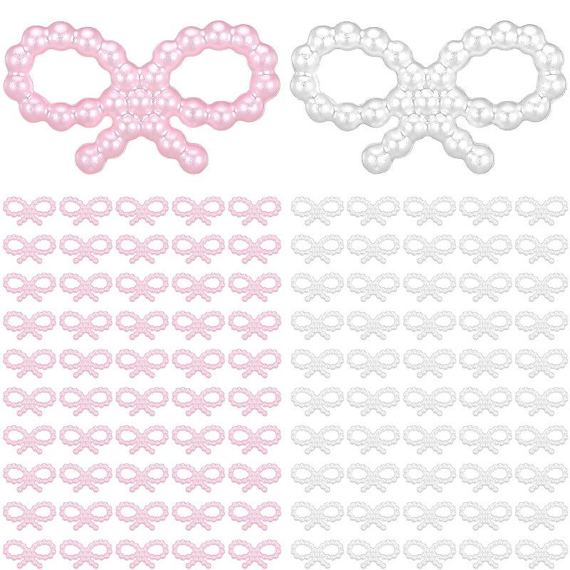 Knitgrip 200pcs Mini Pearl Bows White and Pink Tiny Bows for Wedding DIY Craft Project Cute Bowknot Nail Decoration Gift Wrapping - Image 1