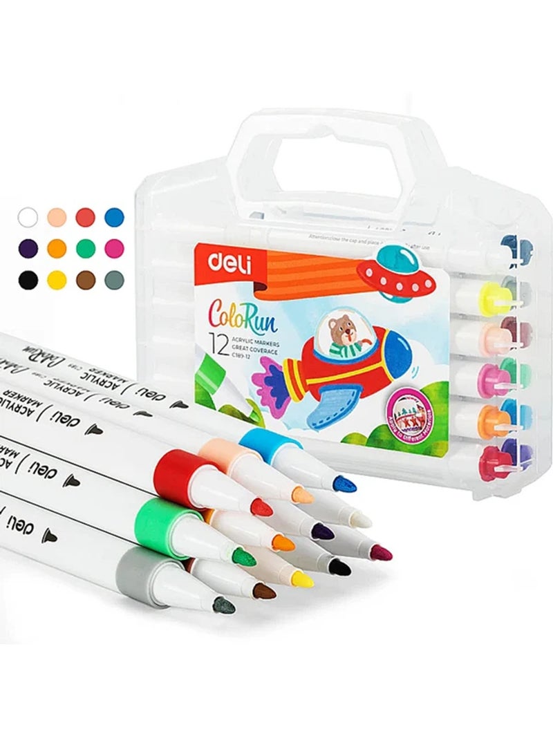 Deli 12-Piece Slim Acrylic Markers With Thin Round Tip - Image 1