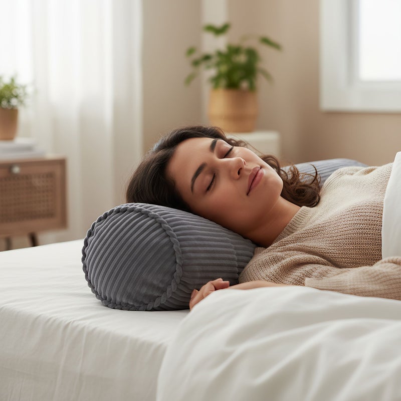 Grey 50cm Lumbar Roll Cylindrical Pillow Ergonomic Sponge Cushion for Head Neck and Lower Back Support During Sleep and Work Bed Sofa Decor - Image 5