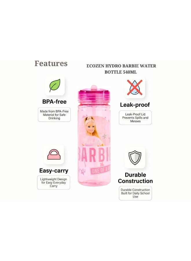Stor Barbie Ecozen Hydro Water Bottle for Kids – 540ml BPA-Free Leakproof Sipper Bottle with Durable Ecozen Material, Lightweight School Water Bottle for Daily Hydration, Travel & Outdoor Use - Image 4