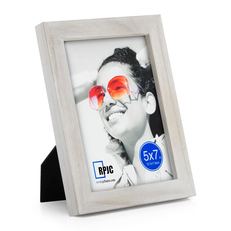 RPJC 5x7 Picture Frames Made of Solid Wood High Definition Glass for Table Top Display and Wall Mounting Photo Frame Rustic White