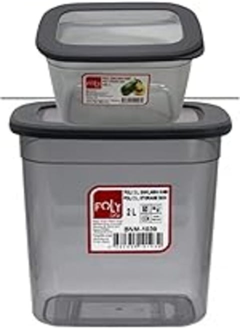 Meal Prep Containers- Set of 2 Reusable Food Storage Container Removable lid made of Healthy plastic with Capacity - (2L - 1.3L) -Transparent Grey