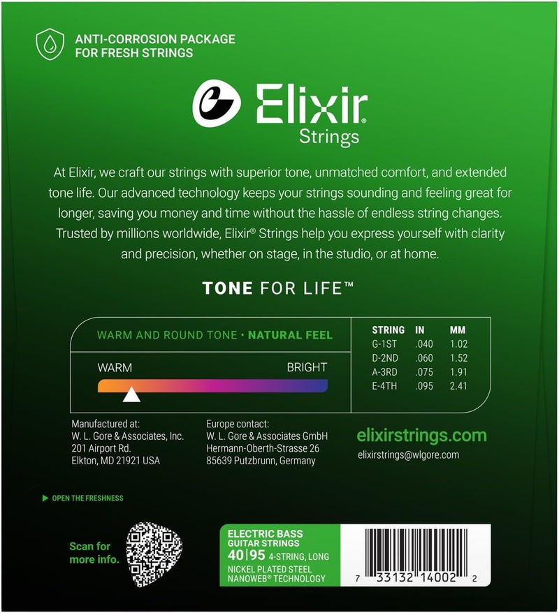 Elixir Nickel Plated Steel 4-String Bass Strings with NANOWEB Coating, Long Scale, Super Light (.040-.095) - Image 2
