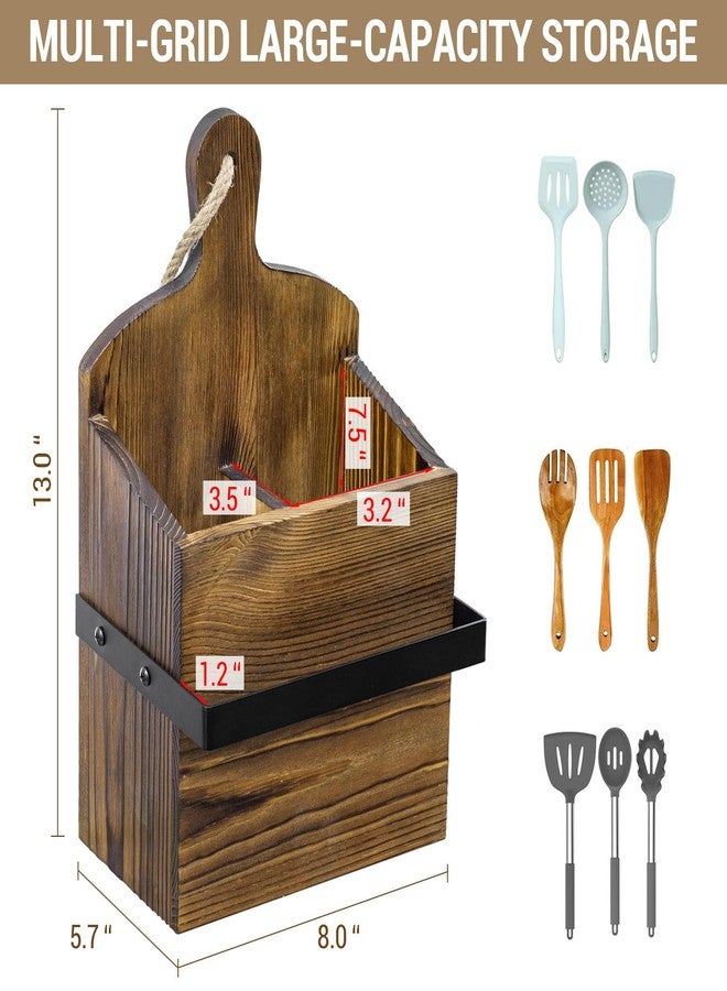 MyGift Rustic Wall Mounted Solid Wood Utensil Holder with Towel Bar - Cutting Board Style Kitchen Organizer Rack for Cooking Tools, Hanging Storage, and Dish Towels - Image 5