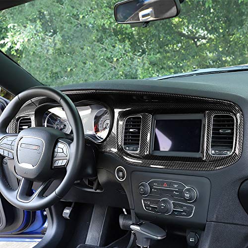 JWWY for Charger Center Consoles Dash Board Dashboard Instrument Gauge Cluster Dash Fascia Trim Panel Garnish Bezel for 2015-2025+ Dodge Charger Interior Accessories, ABS Carbon Fiber 5pcs - Image 4