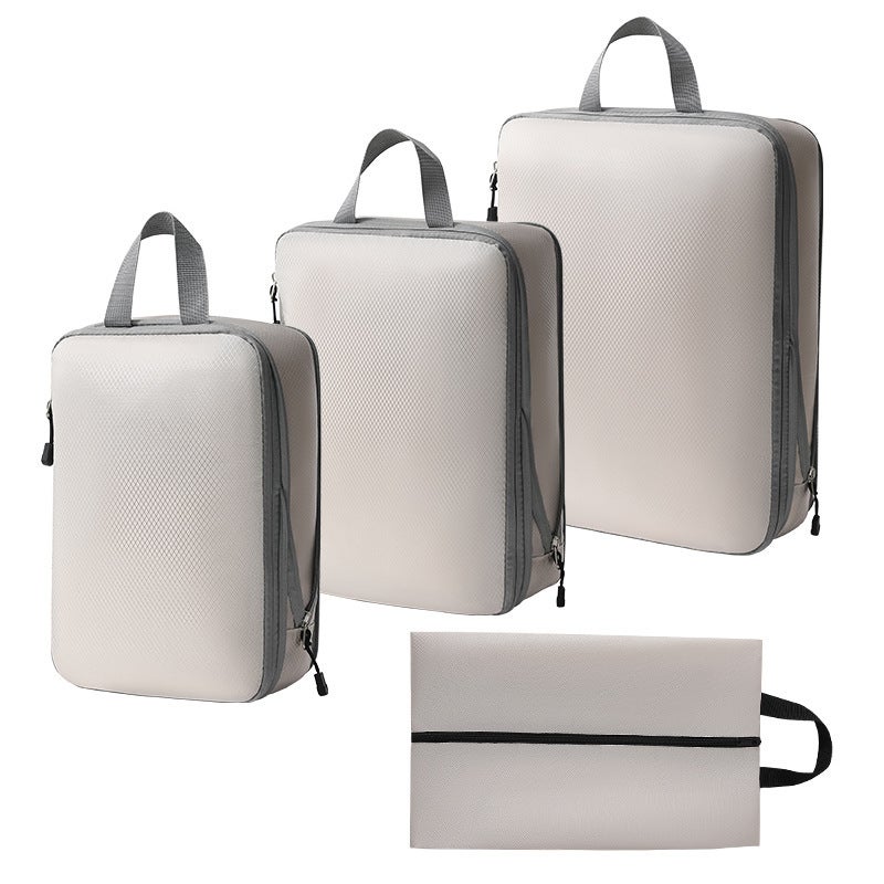 Travel Organizer Packing Cubes LuggageThree-piece set + shoe bag (beige four-piece set) Three-piece set + shoe bag (beige four-piece set)
