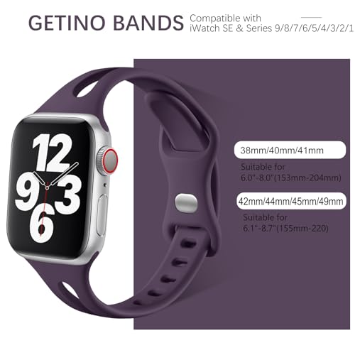 Getino Compatible with Apple Watch Band 38mm 40mm 41mm 42mm iWatch SE Series 11 10 9 8 7 6 5 4 3 2 1 for Women Men, Soft Silicone Slim Sport Watch Bands, Starlight/Cherry Purple/Smoke Purple/Dark Grey - Image 3