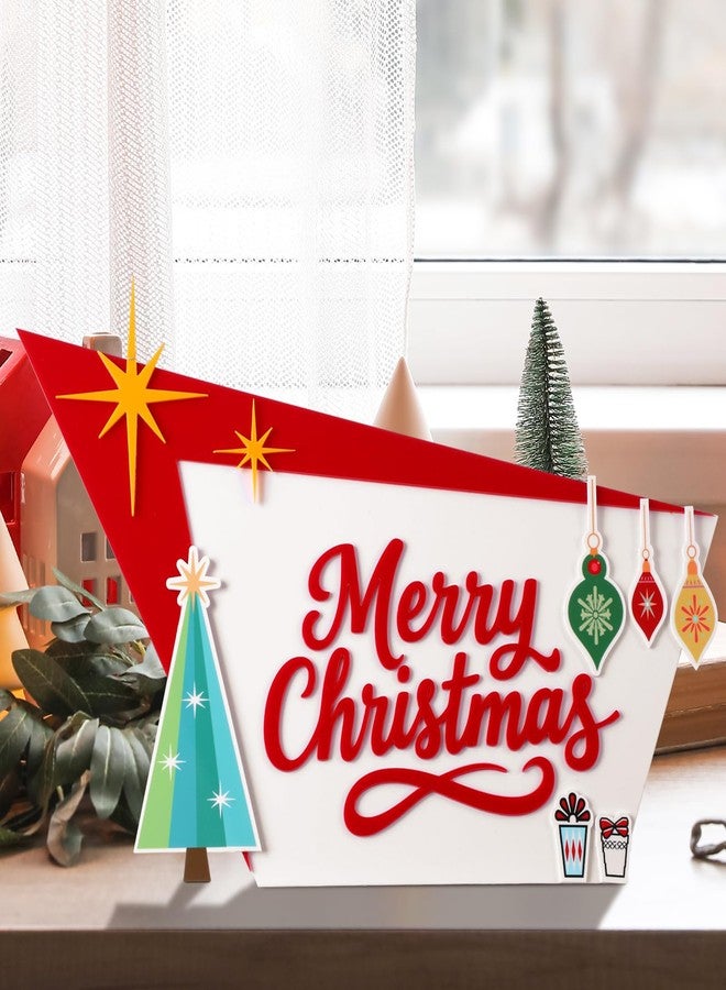 Yookeer Mid Century Modern Christmas Decorations Gifts 15.7 Inch Acrylic Merry Xmas Mcm Decoration for Table Desk Mantel Shelf for Women Holiday Indoor Home Decor - Image 2