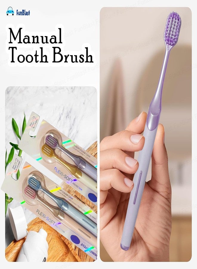 FunBlast Tooth Brush Set - Tooth Brush Combo Pack of 4 Pcs; Tooth brush for Kids & Adults, Super Soft Bristles for Sensitive Teeth, Manual Toothbrush for Kids & Adults (Multicolors) - Image 2