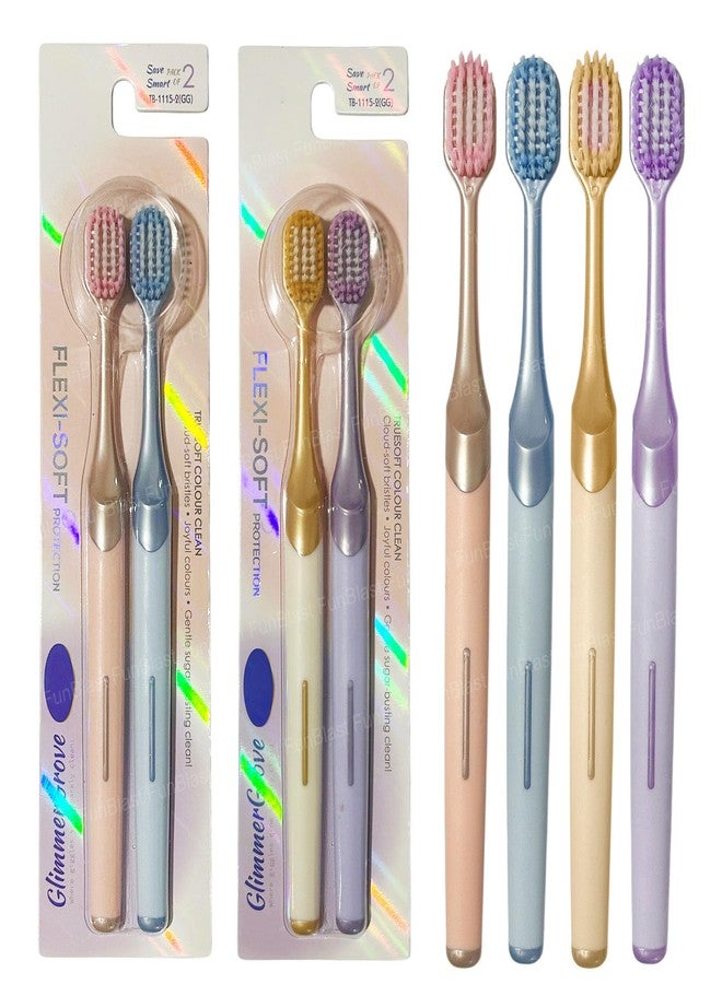 FunBlast Tooth Brush Set - Tooth Brush Combo Pack of 4 Pcs; Tooth brush for Kids & Adults, Super Soft Bristles for Sensitive Teeth, Manual Toothbrush for Kids & Adults (Multicolors) - Image 1