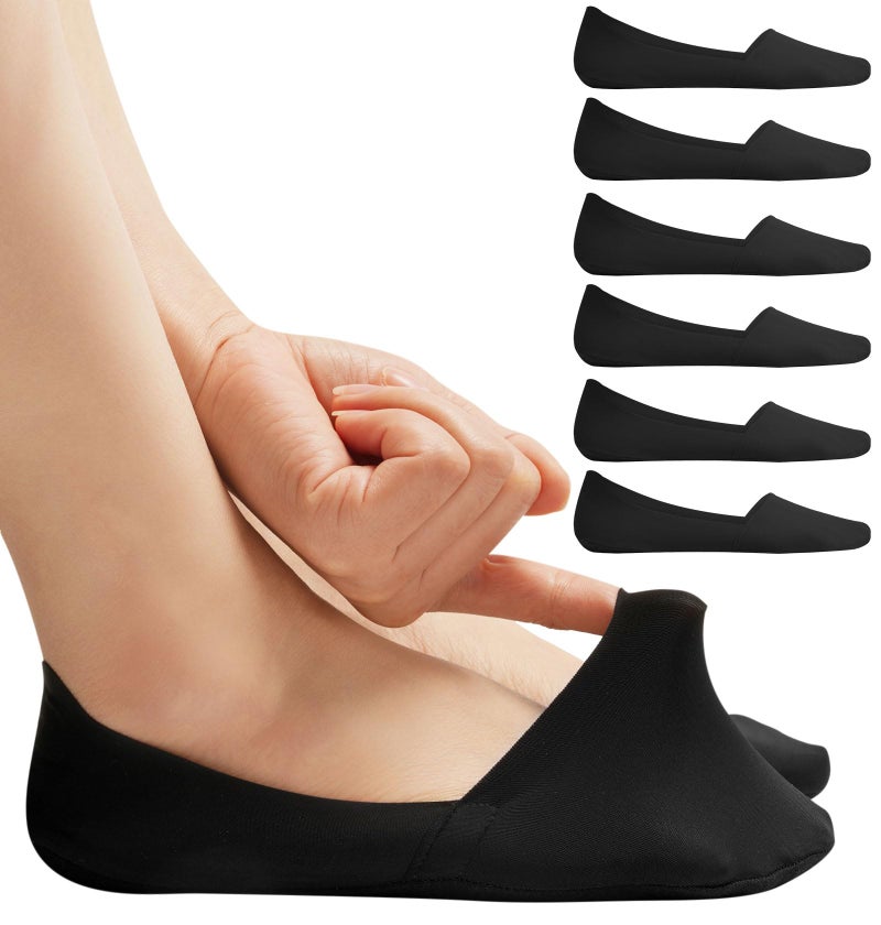 Murmorers No Show Socks for Women, Non Slip Nylon Thin Footies Invisible Silky Low Liner Socks for Loafers Flats Black 6 Pairs Size 9-12 - Image 1