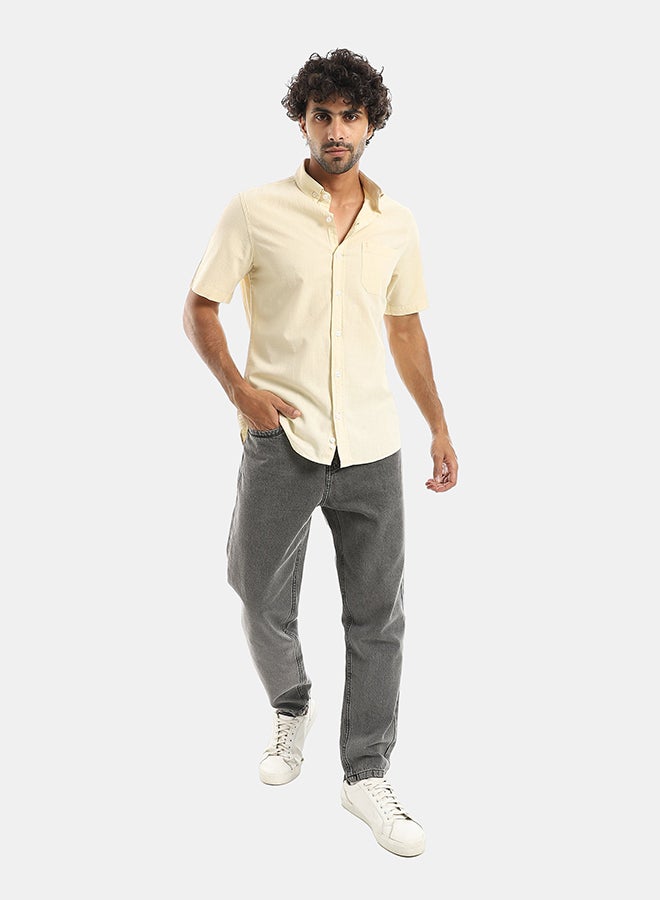 Andora Turned Down Collar Button Closure Long Sleeves Casual Shirt - Beige - Image 5