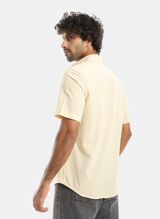 Andora Turned Down Collar Button Closure Long Sleeves Casual Shirt - Beige - Image 4