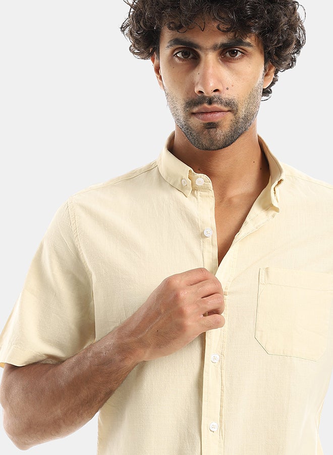 Andora Turned Down Collar Button Closure Long Sleeves Casual Shirt - Beige - Image 3