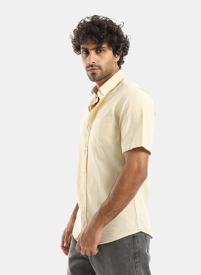 Andora Turned Down Collar Button Closure Long Sleeves Casual Shirt - Beige - Image 2