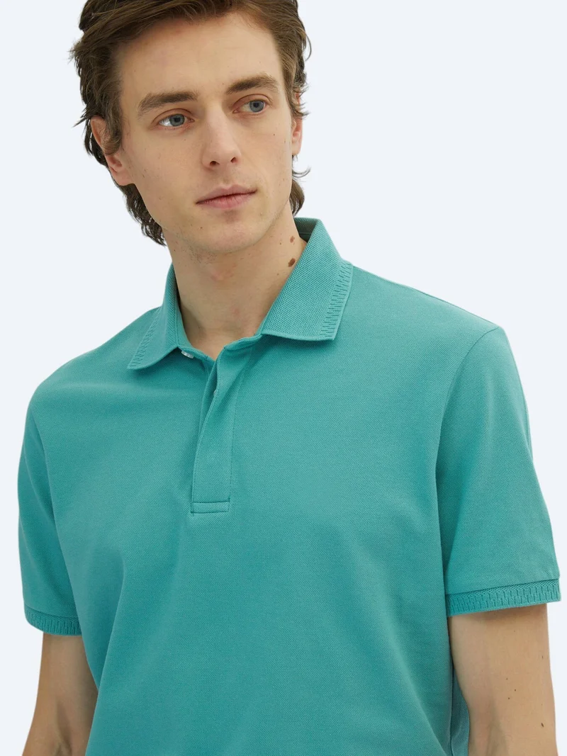 Kip Nile Green Plain Polo Neck 100% Cotton T-Shirt