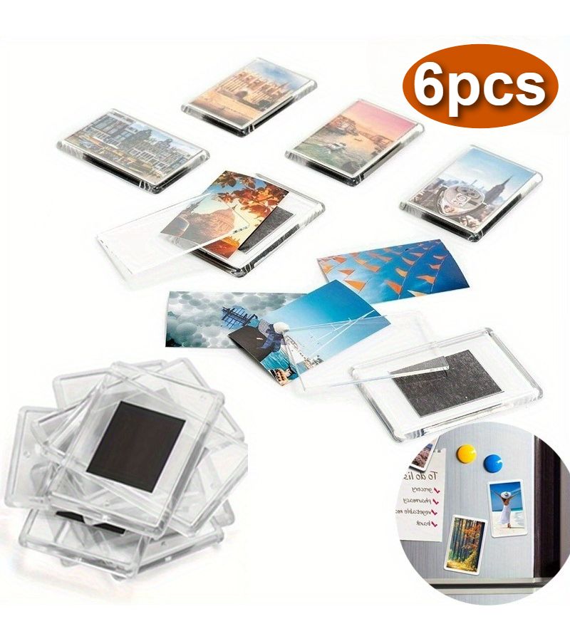 6 Pcs 1.77 Inch By 2.76 Inch Blank Refrigerator Magnet Photo Frames Made Of Transparent Acrylic Material For Inserting Photos Perfect For DIY Home Kitchen Decor - Image 1