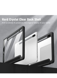 glassology Hybrid Slim Case for Samsung Galaxy Tab S8/Tab S7 S Pen Holder Shockproof Cover with Clear Transparent Back Shell Auto Wake/Sleep with Screen Protector (Black)  - Image 2