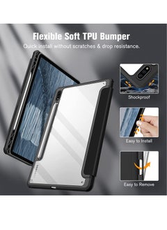 glassology Hybrid Slim Case for Samsung Galaxy Tab S8/Tab S7 S Pen Holder Shockproof Cover with Clear Transparent Back Shell Auto Wake/Sleep with Screen Protector (Black)  - Image 4