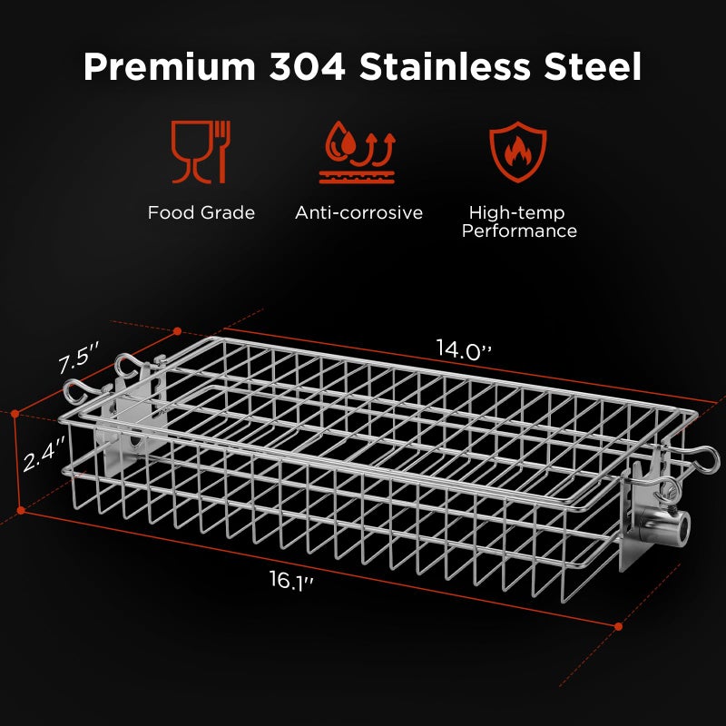 TURBRO Flat Rotisserie Basket, 304 Stainless Steel, Universal Grill Accessory, Compatible with 1/2â€ or 3/8" Hexagon, 3/8" or 5/16" Square Spit Rods, Fits Most Grills, for Outdoor BBQ - Image 2