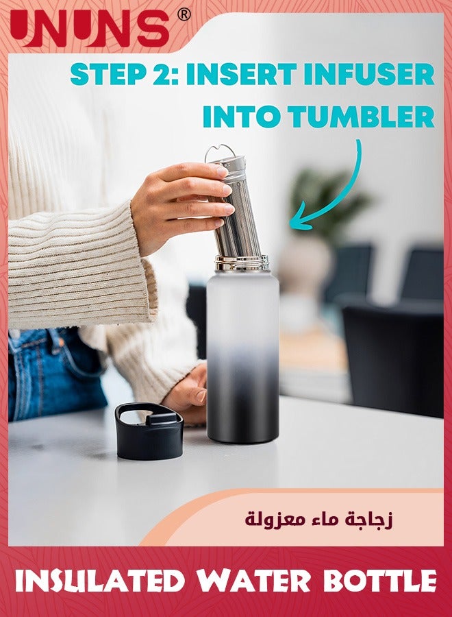 يو إن يو إن أس Vessence Tea Infuser Bottle 18 Oz,Vacuum Water Bottle For Loose Leaf Tea,Tea Infuser Water Bottle With 3 Lids And Tea infuser,Leak Proof Water Bottle,Black White - Image 4