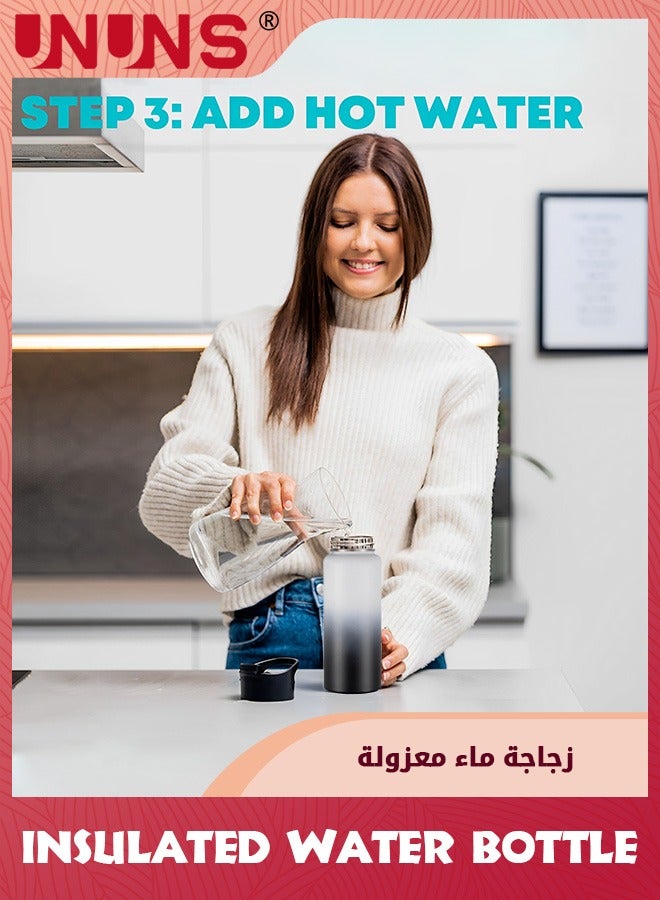 يو إن يو إن أس Vessence Tea Infuser Bottle 18 Oz,Vacuum Water Bottle For Loose Leaf Tea,Tea Infuser Water Bottle With 3 Lids And Tea infuser,Leak Proof Water Bottle,Black White - Image 5