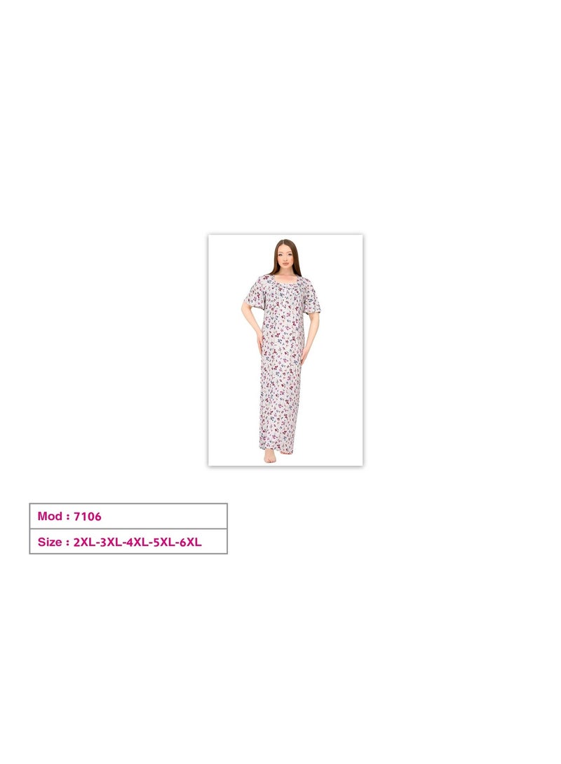 Dadoush Women Viscose Long Nightgown Short Puff Sleeve Elegant Floral Pattern - Summer Comfy Maxi Abaya Half Sleeve - Embroidered Long Dress with Wide Sleeves - Home Wear for Women - Image 2
