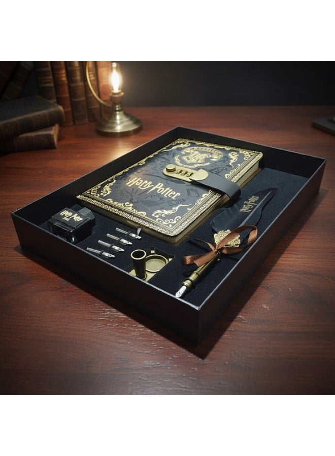 Harry Potter Vintage Secret Diary With Combination Lock & Quill Pen Writing Set Included Ink Bottle & 5 Nibs Black/Gold 9-Piece Set HA-506 - Image 4