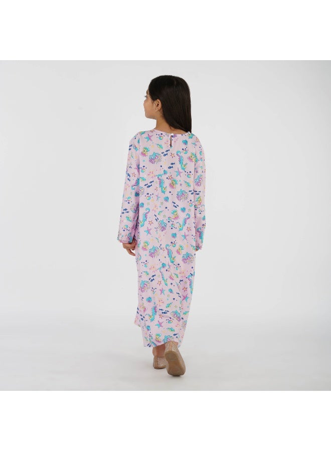 LINELLE Ocean Theme Kids Jalabiya –  Printed Maxi with Full Sleeves and Embellished V Neckline - Image 3
