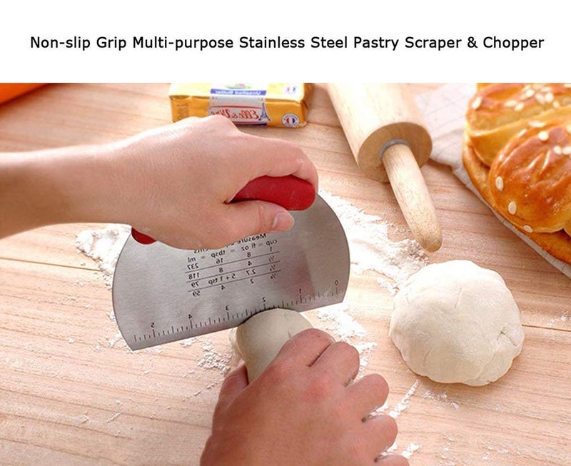 Clovis Stainless Steel Bench Scraper Multi-Purpose Bench Scraper & Chopper with TPR Handle & Scale,Pizza Cutter,Cake Smoother, Dough Scraper (Red) - Image 4