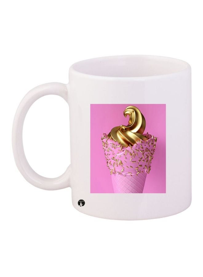Ice Cream Printed Coffee Mug White/Pink/Gold 11ounce