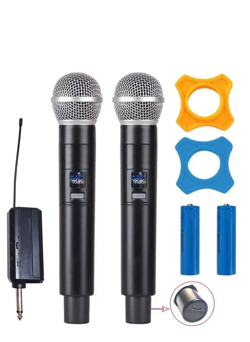 Mike Music - Mike Music Wireless Microphone, Mic with Rechargeable Receiver (Work 3-6hs), 160ft Range, for Karaoke Machine, Amplifier Speaker, Mixer, Speech, Church, Interview (wireless microphone 1 drag 2, Black) - Image 1