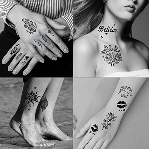 Zomme 72 Sheets Temporary Tattoos for Women and Girls, Flower Tattoo Temporary, Butterfly Tattoos, Fake Black Tiny Temporary Tattoos Body Art Sticker - Image 4