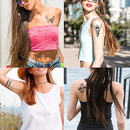 Zomme 72 Sheets Temporary Tattoos for Women and Girls, Flower Tattoo Temporary, Butterfly Tattoos, Fake Black Tiny Temporary Tattoos Body Art Sticker - Image 5