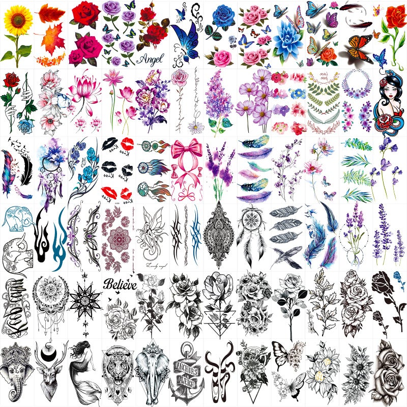 Zomme 72 Sheets Temporary Tattoos for Women and Girls, Flower Tattoo Temporary, Butterfly Tattoos, Fake Black Tiny Temporary Tattoos Body Art Sticker - Image 2