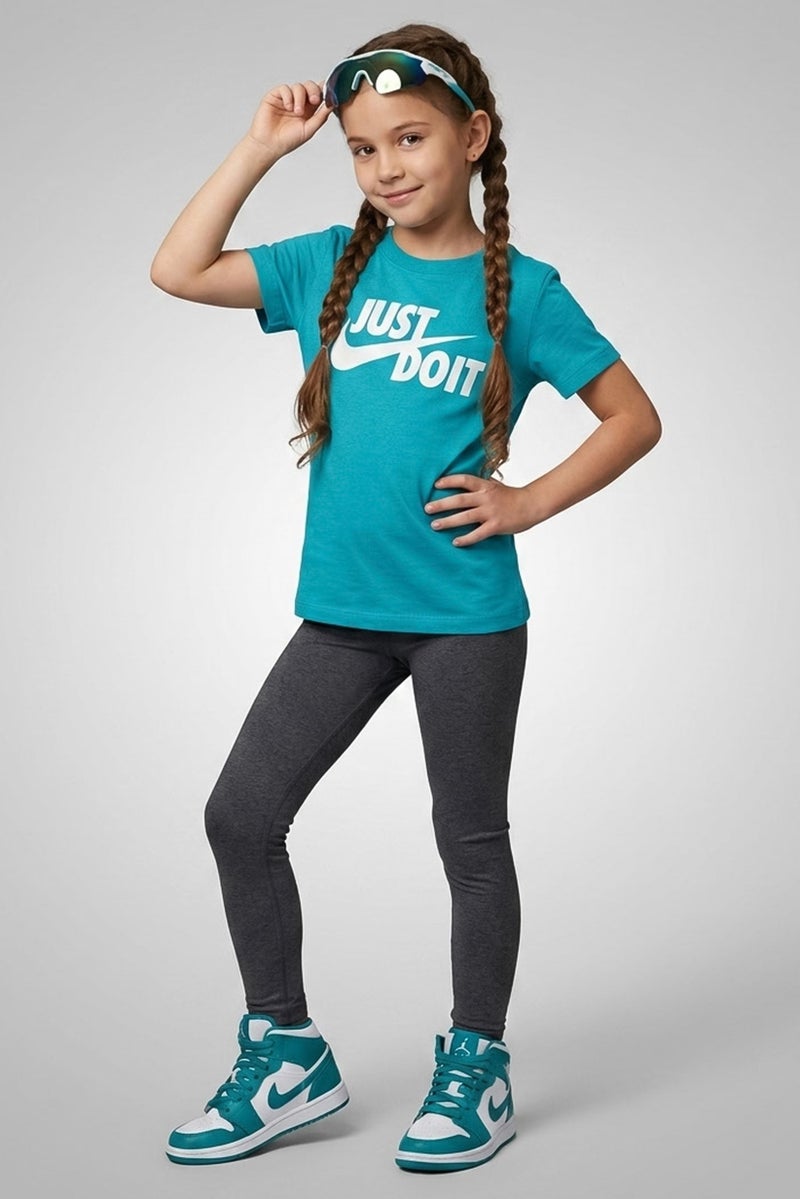 Nike Kids Girl Sportswear Fit Short Sleeve Training T-Shirt, Aqua Green - Image 1